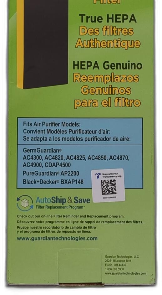 Germguardian Filter B Hepa Pure Genuine Air Purifier Filter, Removes 99.97% Of
