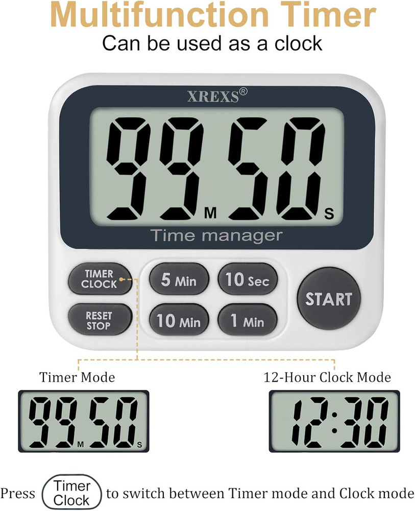 Digital Kitchen Timer, Magnetic Countdown up Cooking Timer with Large LCD Displa