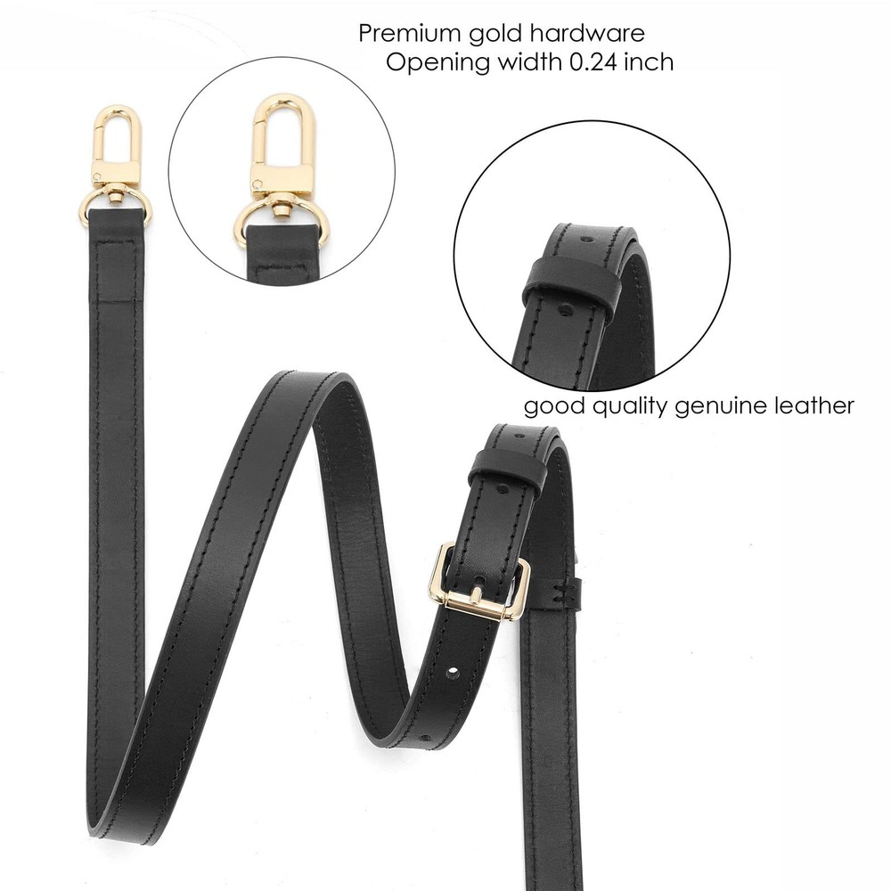 Solid Black Leather Cross Body Strap for Pochetteblack strap