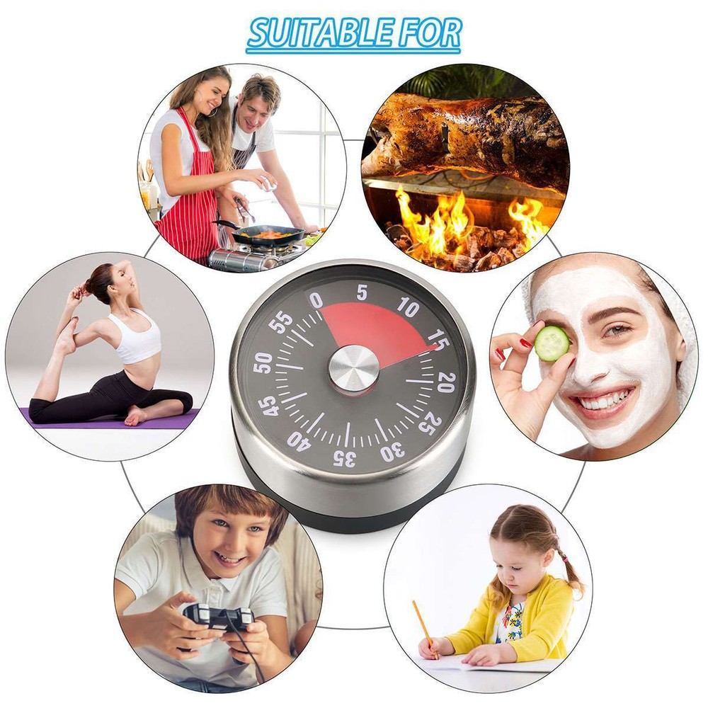 Mechanical Kitchen Timer 60min Countdown Cooking Visual Magnetic Alarm Reminder