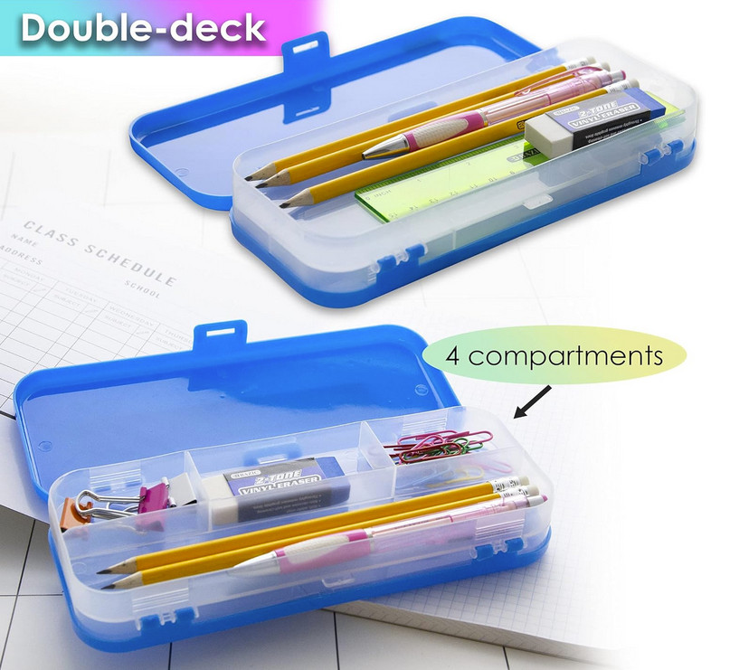BAZIC Plastic Pencil Case 8" Double Deck Utility Storage Box, Organizer Orange
