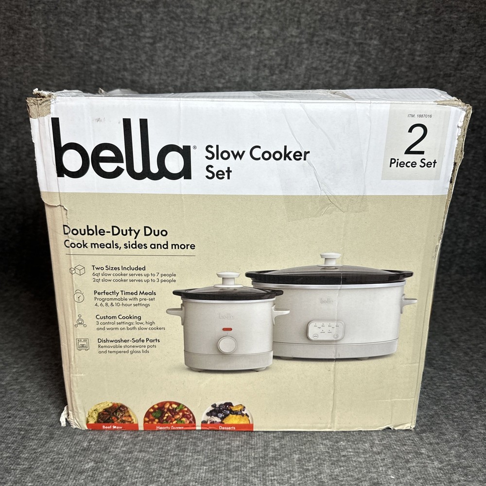 Bella Slow Cooker Set 2 Sizes 6qt & 2qt 3 Control Settings Programmable NEW OPEN