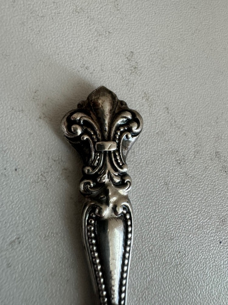 Antique Sterling Silver Handle Button Hook w/ Beaded & Fleur de Lis Design