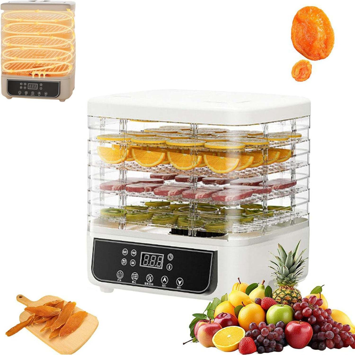 5 Trays Food Dehydrator Machine Digital Adjustable Timer 160W Jerky Fruit Drying