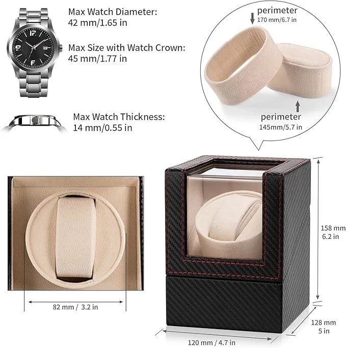 Automatic Rotation Single Watch Winder Box Leather Storage Display Case Gift US