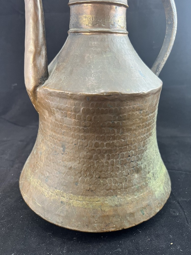 Antique Copper Middle Eastern Dallah Hammered Rustic Pitcher Pot Patina Handle