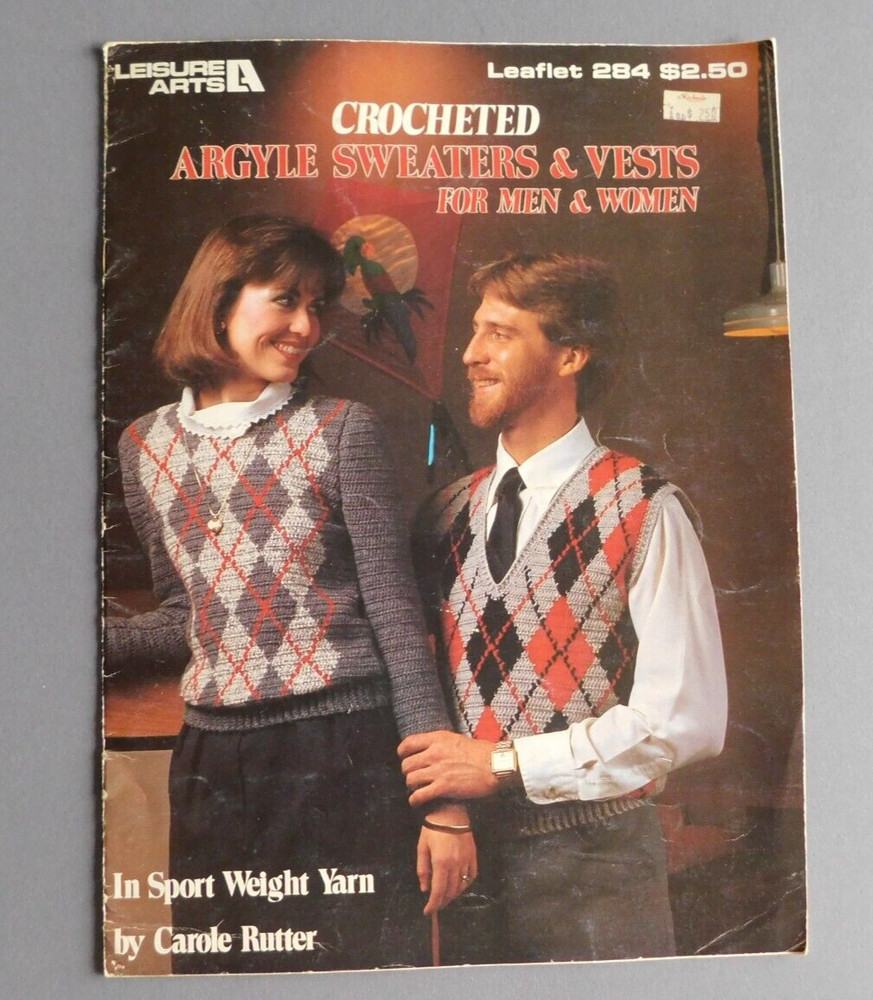 Crocheted Argyle Sweaters Vests - 1983 Leisure Arts - leaflet 284 patterns