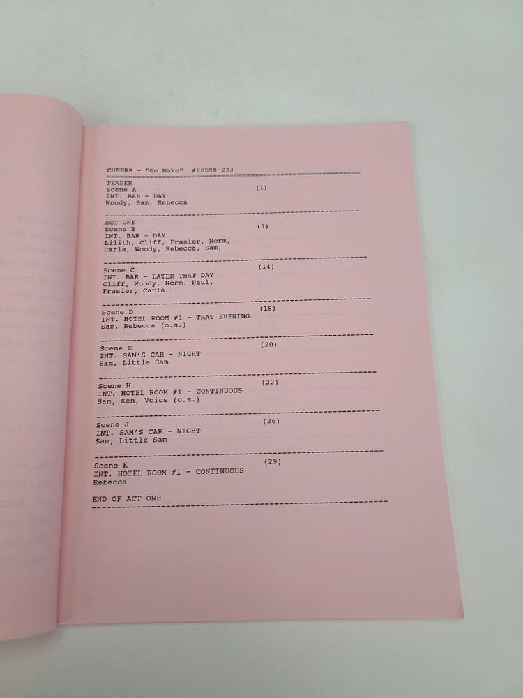 CHEERS / Phoef Sutton 1991 TV Script, Sharon Case & Joyce Agu "Go Make"