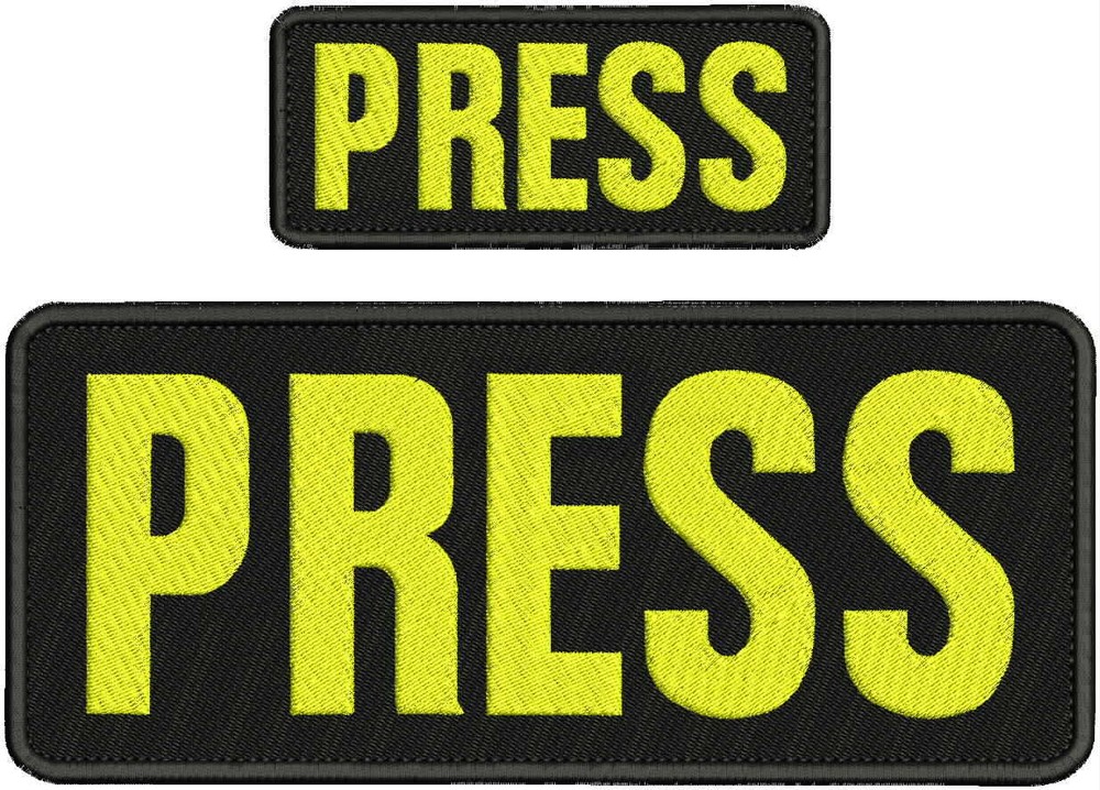 PRESS EMBROIDERY PATCH 4X10 AND 2X5 HOOK ON BACK BLK/YELLOW