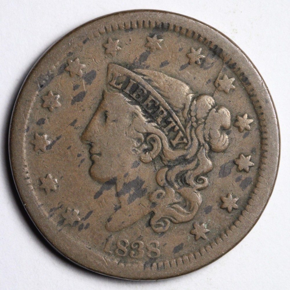 1838 Coronet Head Large Cent CHOICE FINE E151 VTCA