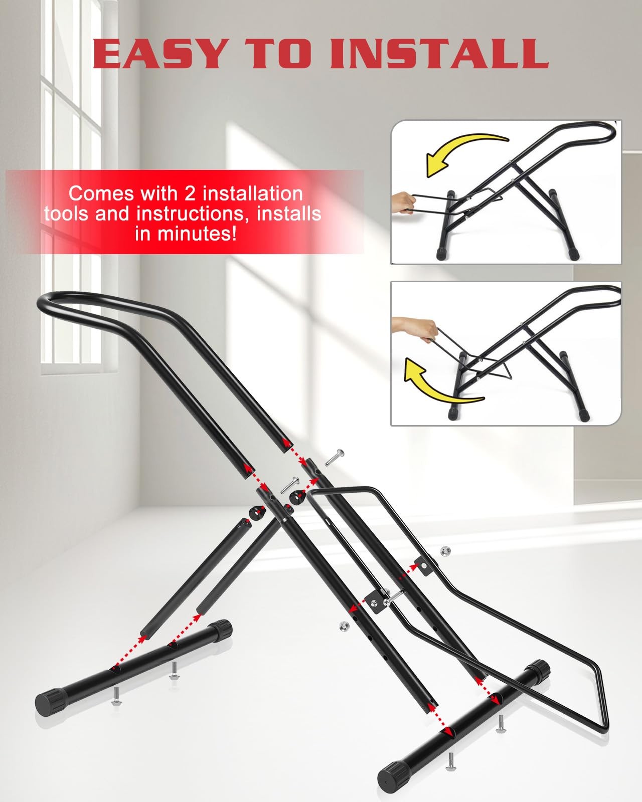 Upgraded 3.3"Wide Tire Floor Bike Stand Rack, Heavy Duty Garage Indoor Bike S...