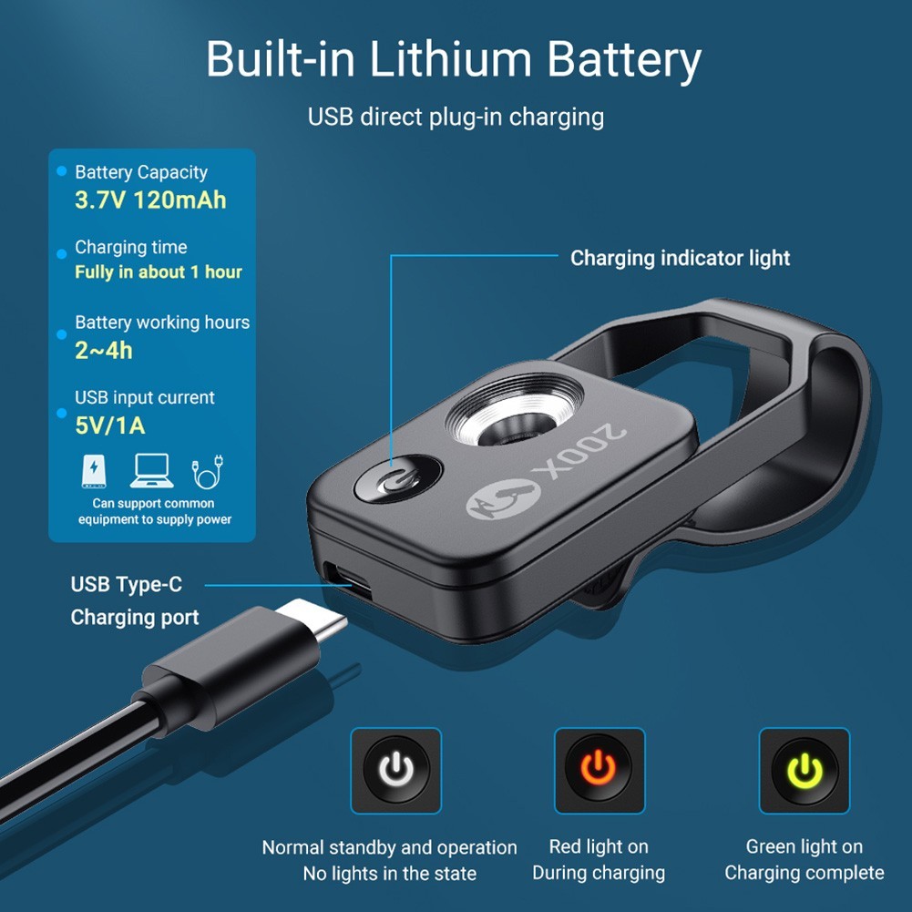 200X Phone Mini Pocket Microscope with LED Light/Universal Clip, Nano Zoom Porta