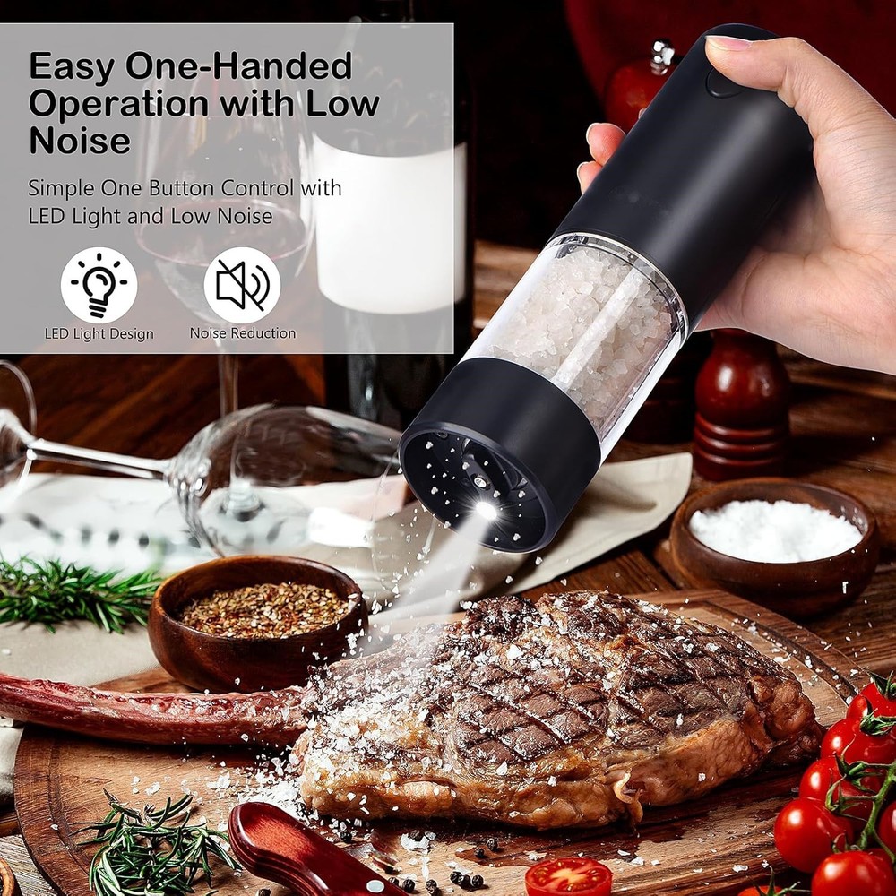 Electric Salt Pepper Grinder Set with Storage Base Automatic Mill Grinder 2Pack