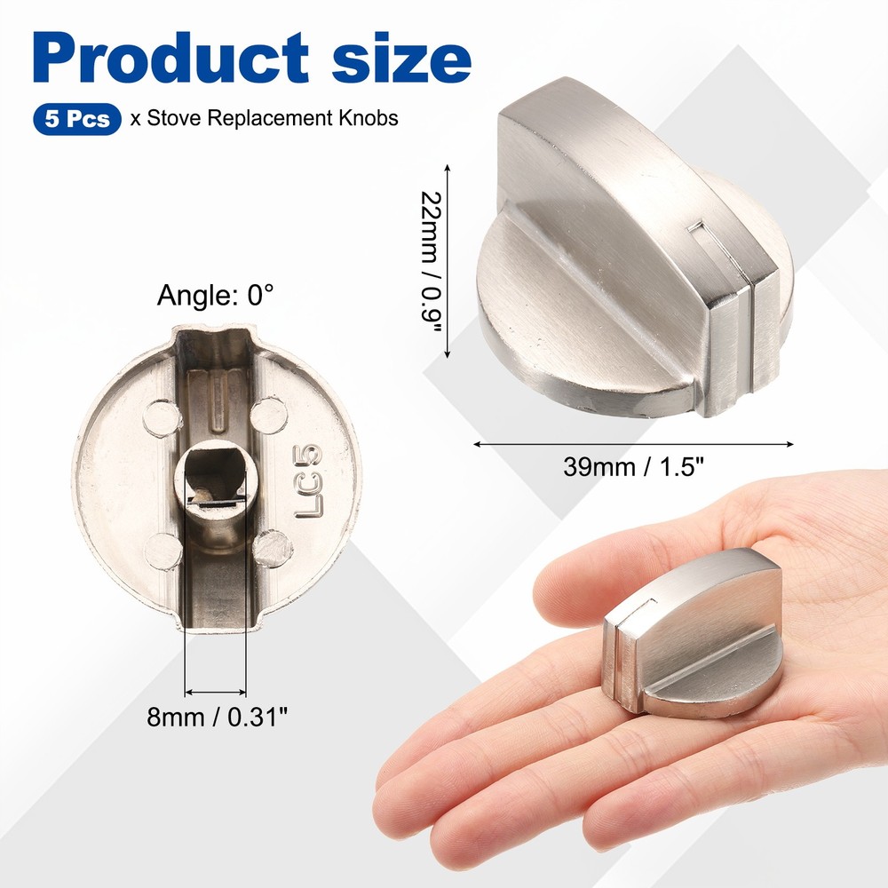 5Pcs Stove Replacement Knobs, 8mm Cooker Replacement Knobs, Champagne Gold