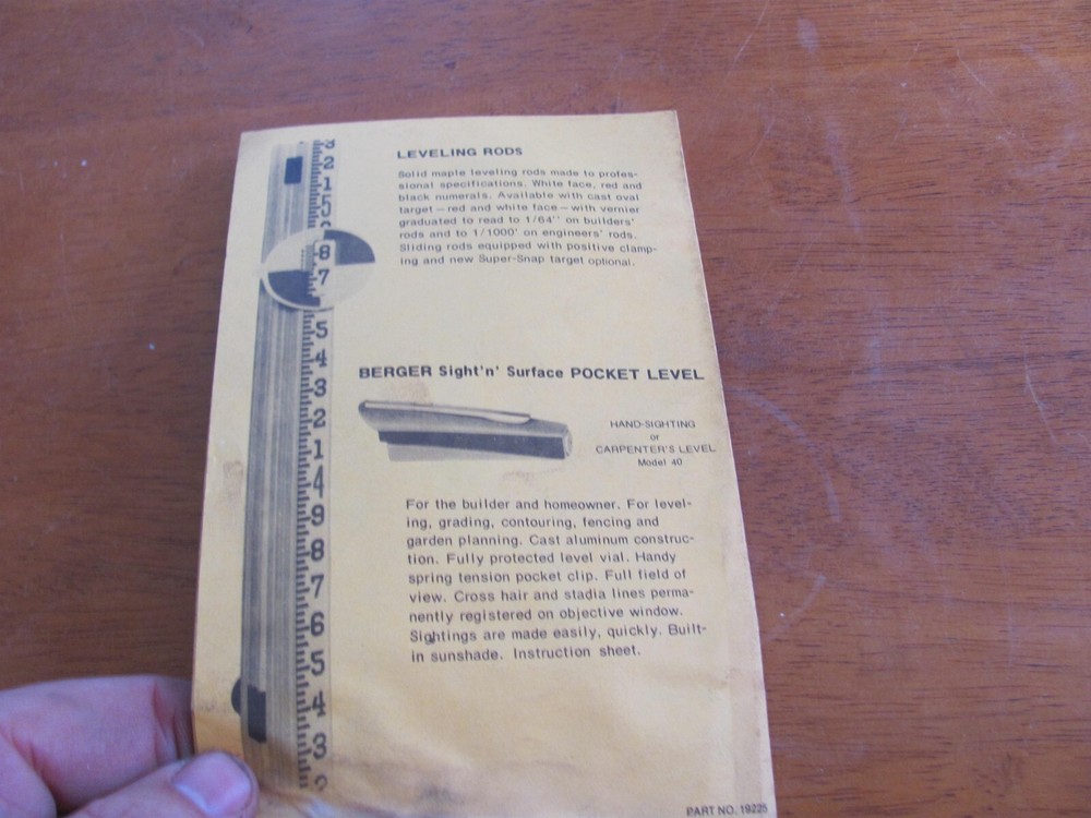 Beger Instruments Model 125B Mini-G Dumpy Level Parts List