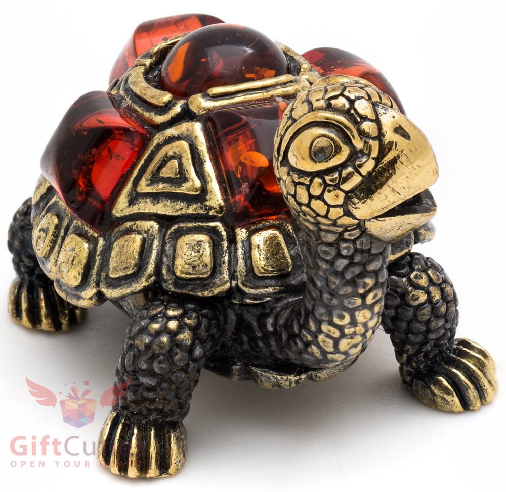 Solid Brass Amber Figurine Tortoise Turtle in amber shell talisman IronWork