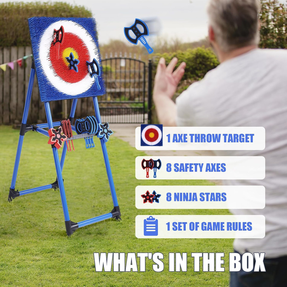Axe Throwing Game for Backyard 8 Throwing Axes Set - Deluxe Foldable Plastic