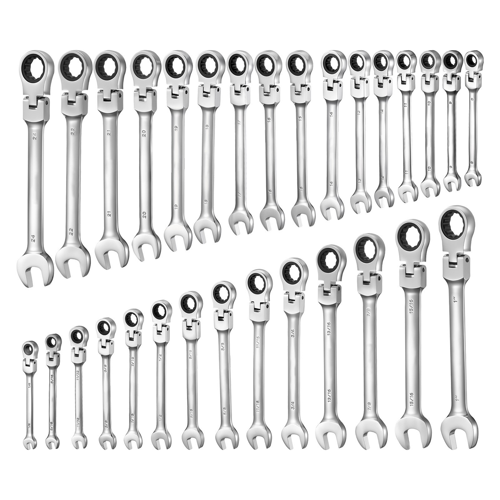 Uimoso 30-Piece Flex-Head Ratcheting Combination Wrench Set, SAE & Metric