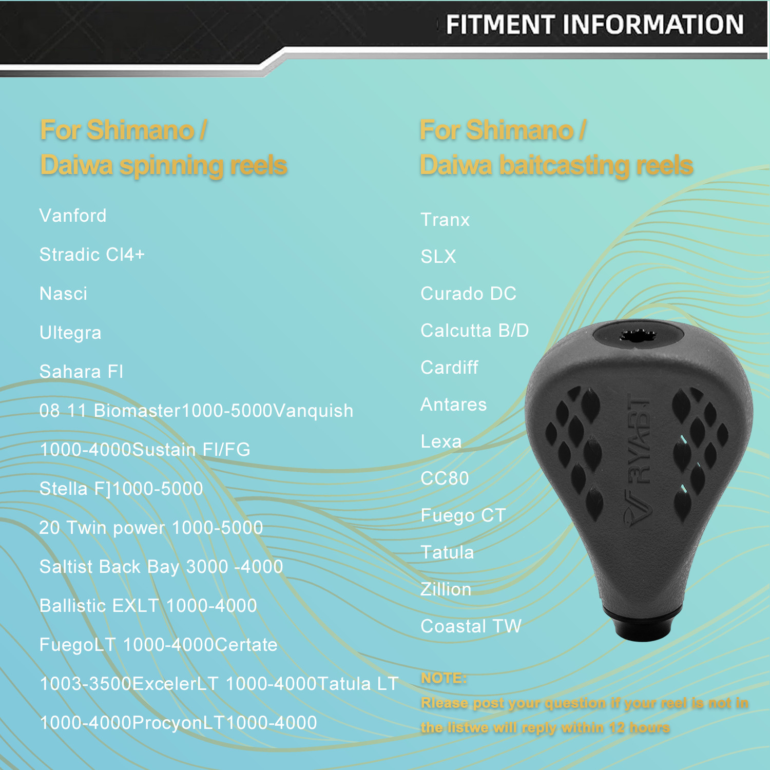 RYABT 35mm-BK TPE Flat Reel Power Knob For Shimano Nasci FC 1000-5000 Curado SLX