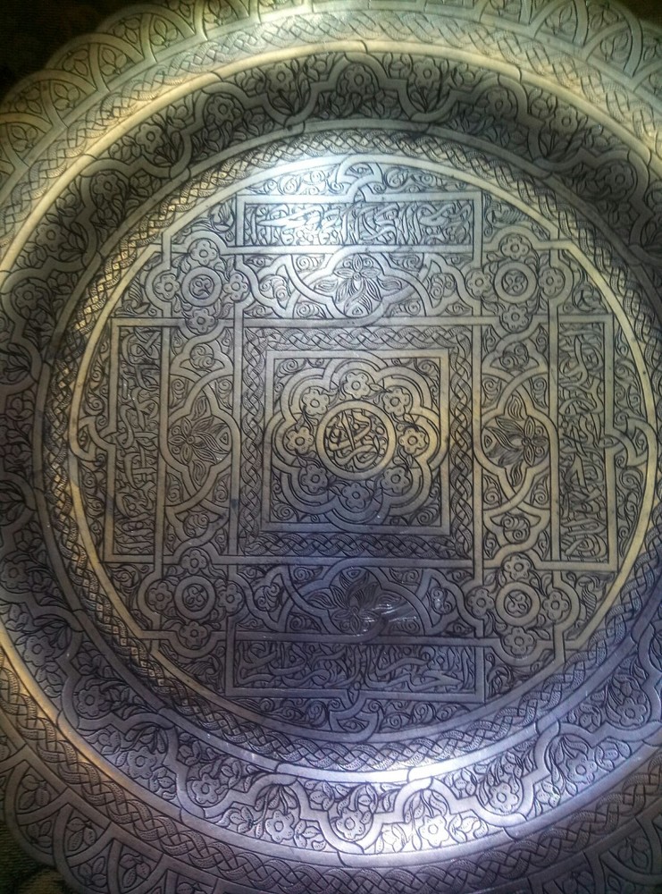 PERSIAN ART EXHIBITION GIGANTIC & MASSIVE ANTIQUE SIGNED SOLID SILVER TRAY