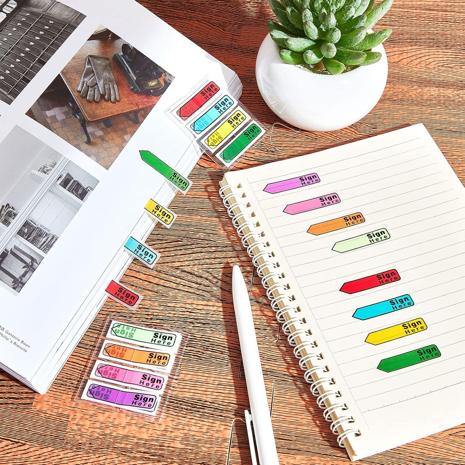 Colored Sign Here Tabs - 600 Self-Stick Flag Stickers with Dispenser