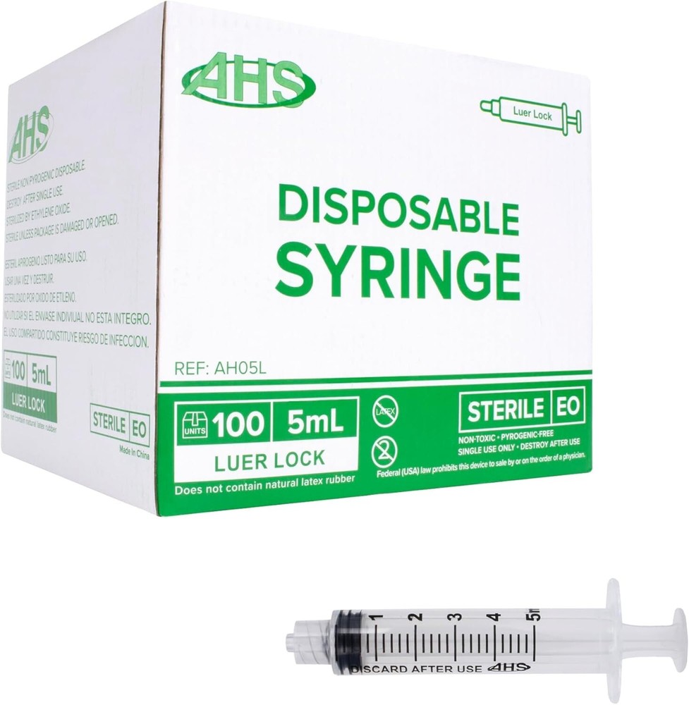 AHS Syringes, 5mL Luer Lock, 100/Box