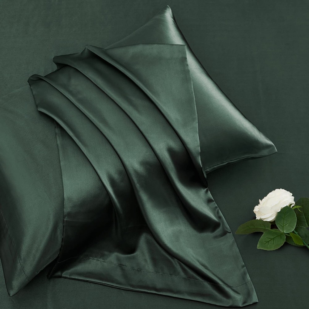 Vonty Queen Satin Sheets - Extra Deep Pocket, 4pc Set, Forest Green