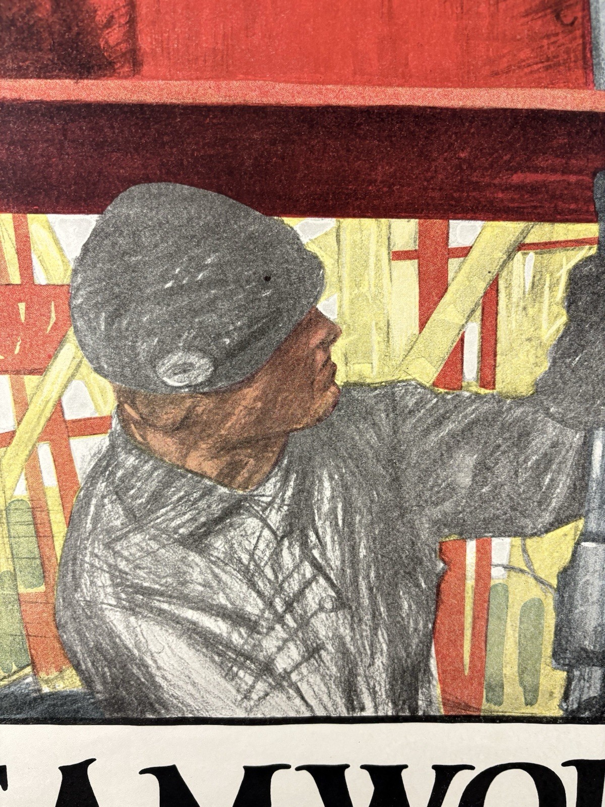 TEAMWORK WINS World War I Bond Poster (VeryGood) 1918 26 1/4”x41” WW1 Ships 001