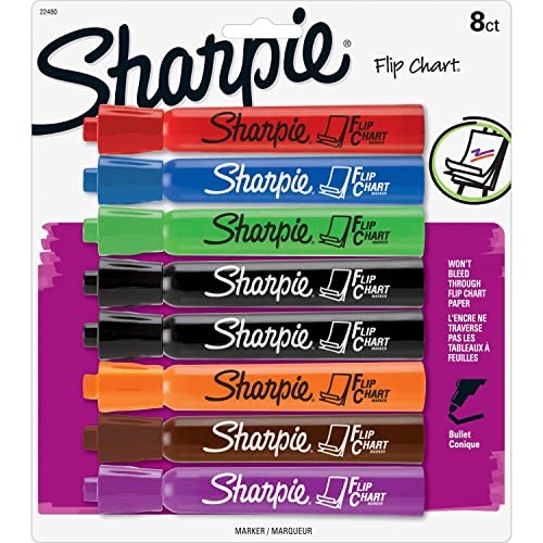 SHARPIE FLIP CHART MARKERS BULLET TIP ASSORTED COLORS 8 COUNT 22480 - ASSORTED