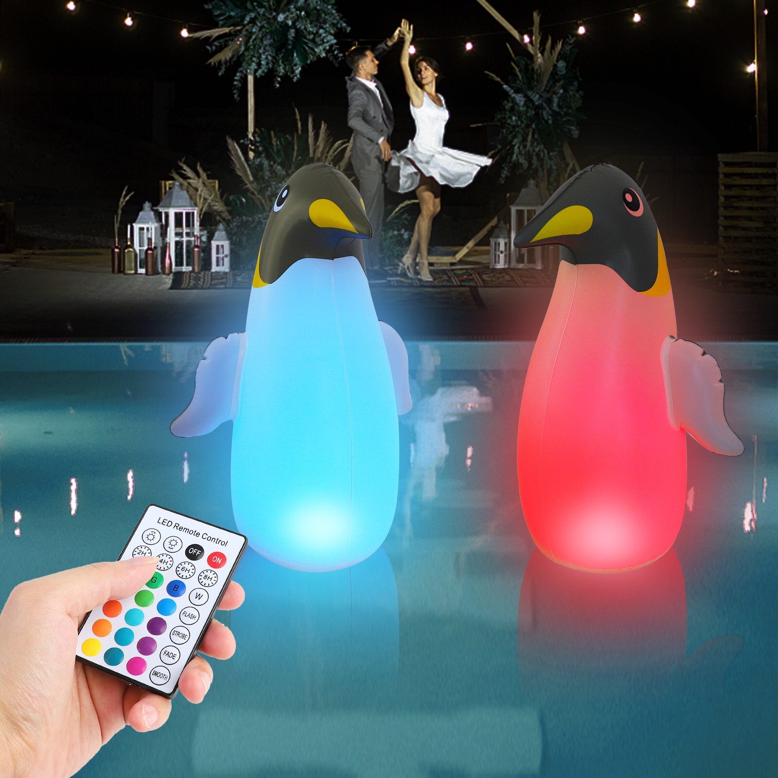 2 Pack Solar Floating Penguin Lights with Remote Waterproof 16 Colors 4 Modes