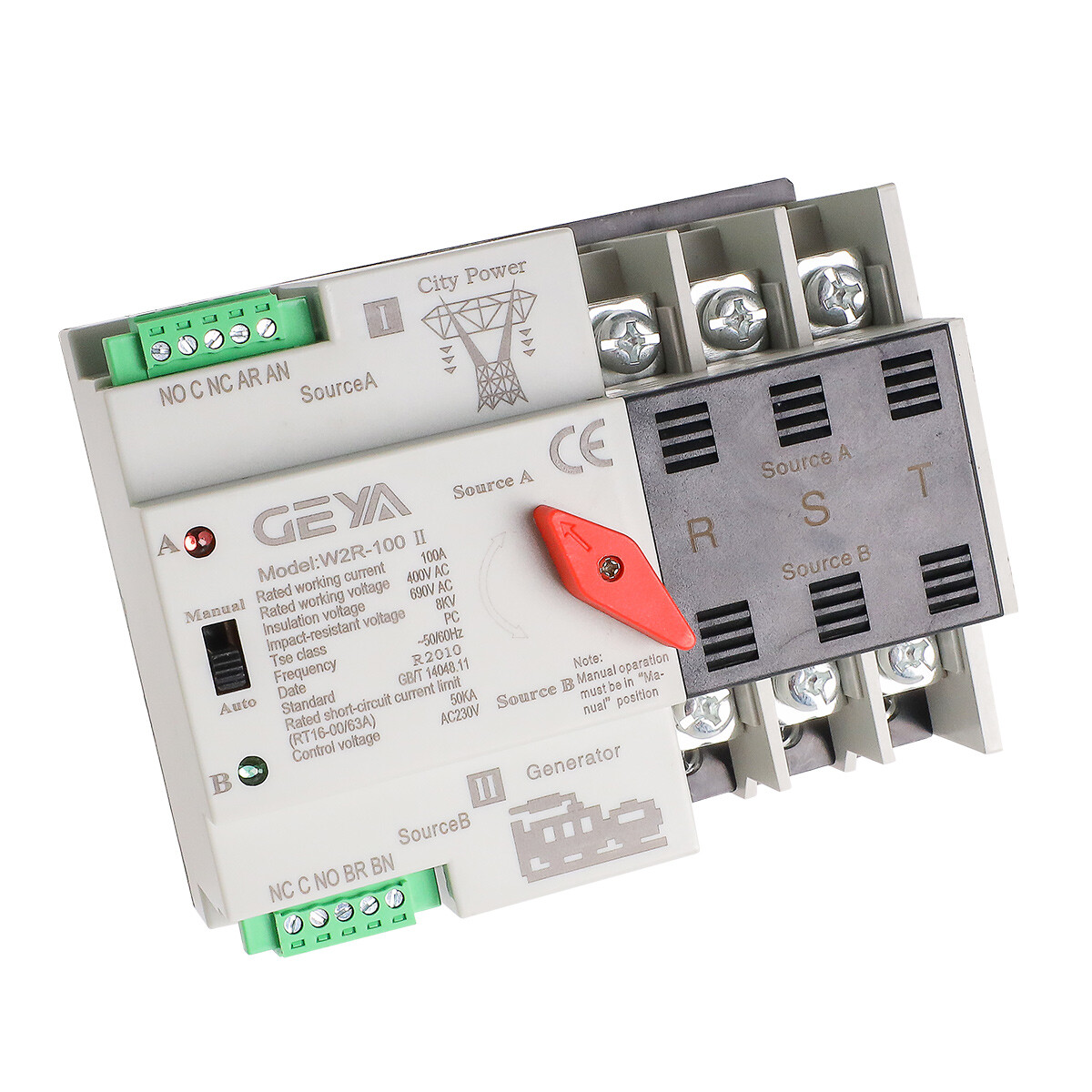 GEYA ATS PC Dual Power Automatic Power 3Pole 100A 220V Transfer Switch Grid NEW