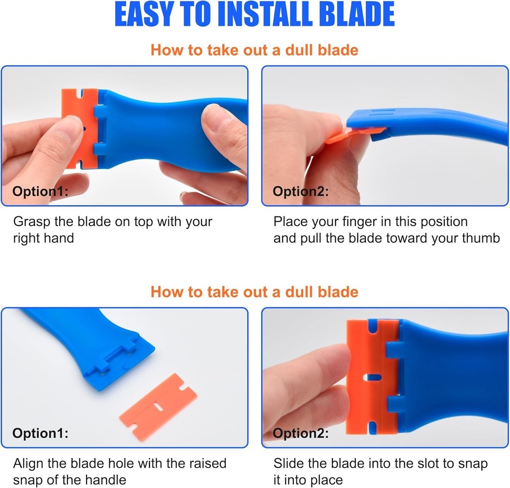 4 Pcs Plastic Razor Blade Scraper and 120 Pcs Blades, Remove Label Decal Tool,Fo