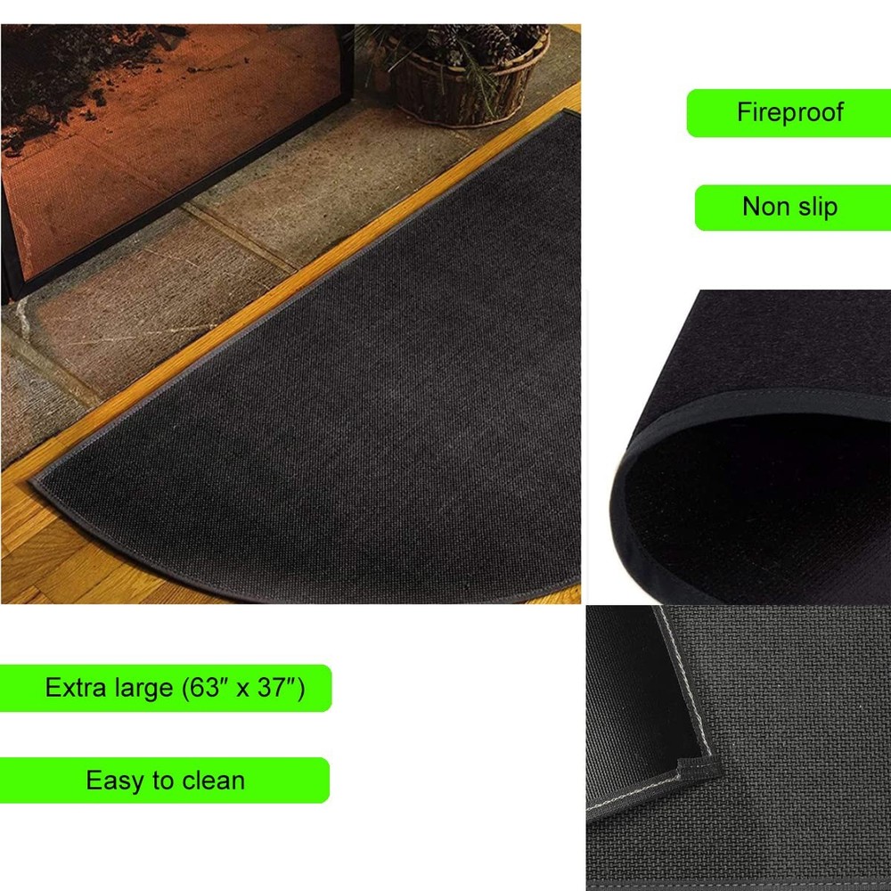 63″x37″ Extra Large Half Round Fireproof 3'1" x 5'3" (Semicircular), Black