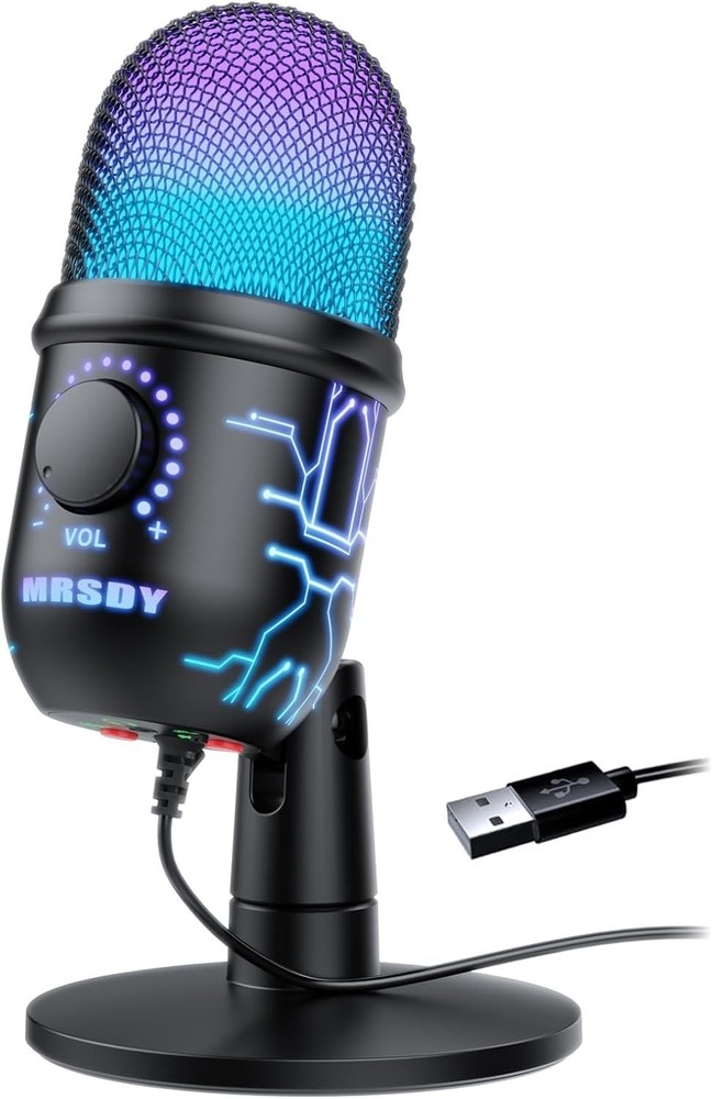 Professional USB Gaming Microphone with Volume Control & RGB Lighting Effects