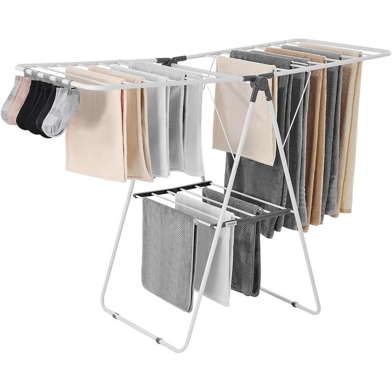 Large Capacity Adjustable Drying Rack W/ 21 Rods Foldable Design & Sock Clips US