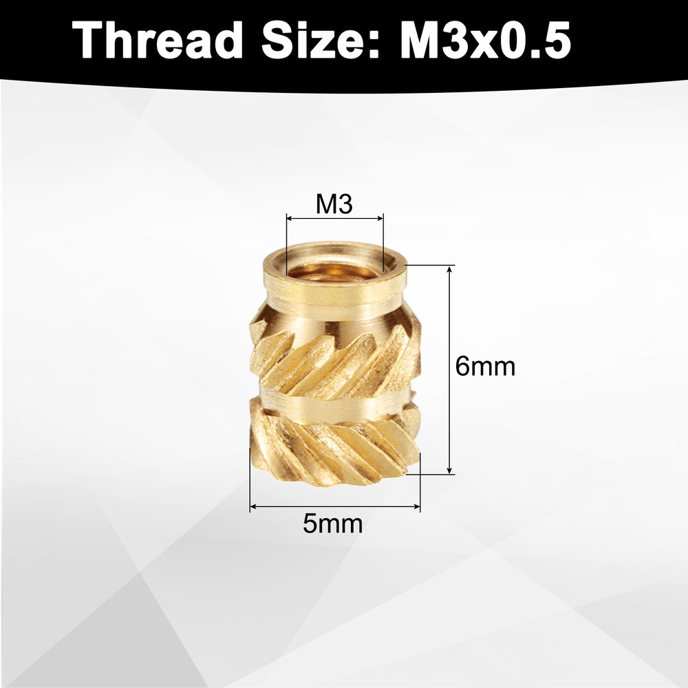 100pcs M3 Threaded Inserts Brass Heat Set Insert M3x6mm, OD 5mm Knurled Nuts