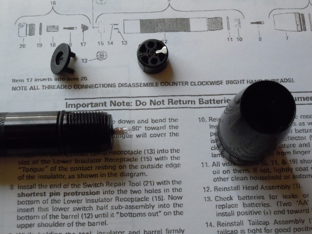 Authentic "AA" Mini Maglite Switch Assembly #108-000-211. w/ Installation Tool