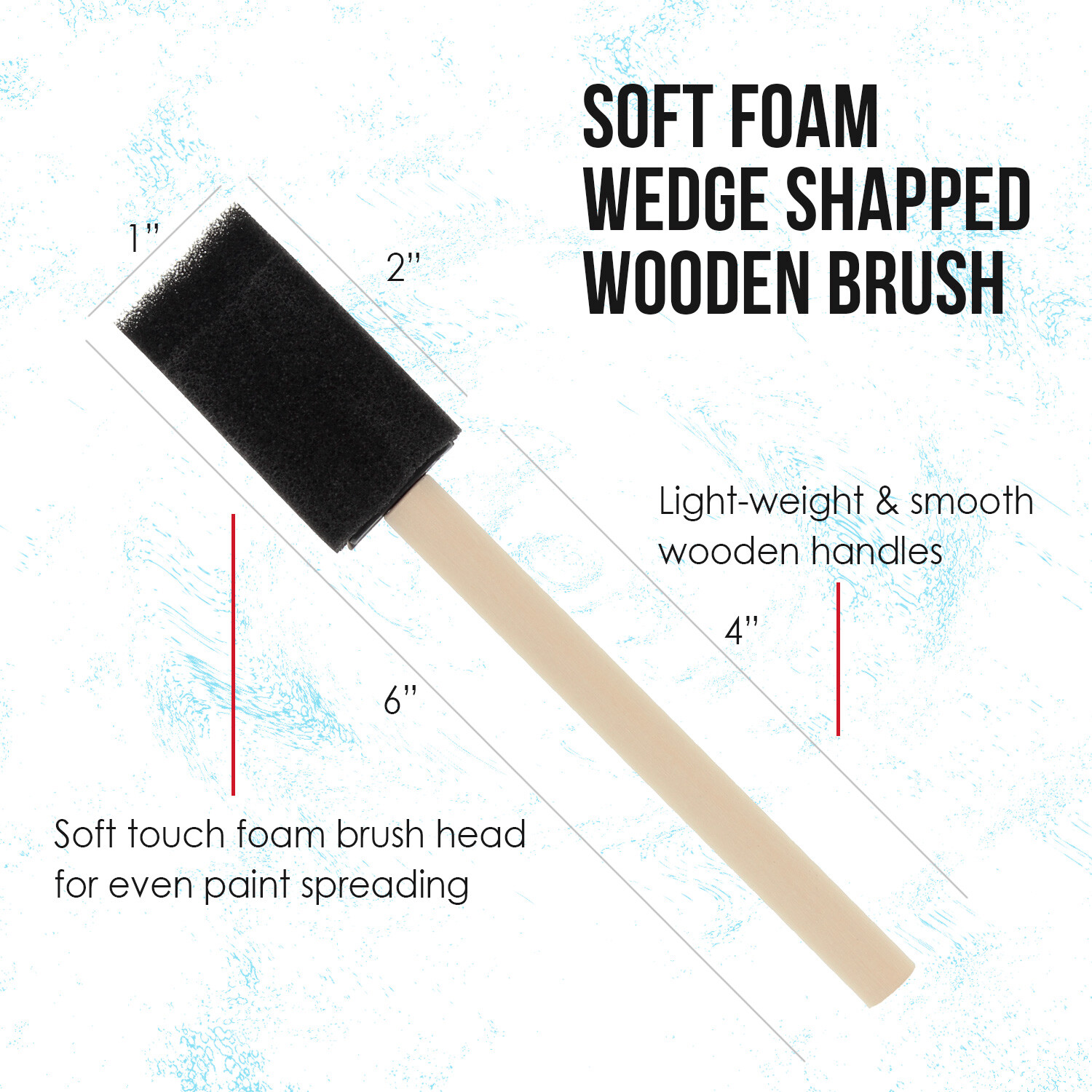 50 Pack - 1" Foam Sponge Paint Brush Set Wood Handle Craft Touch Up Stain