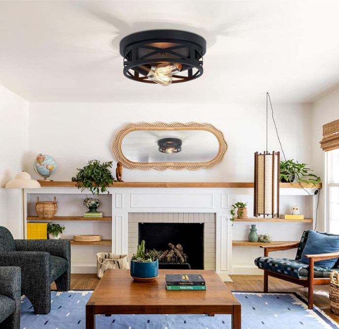 2 Pack Black Flush Mount Ceiling Light,Industrial Farmhouse, E26 Base (10.63in)