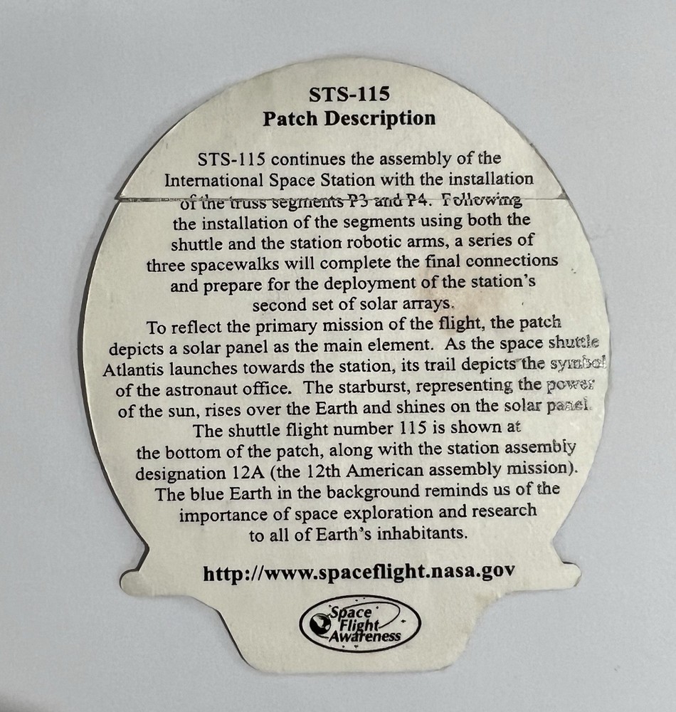NASA Space Shuttle STS-115 Mission Patch Sticker Authentic