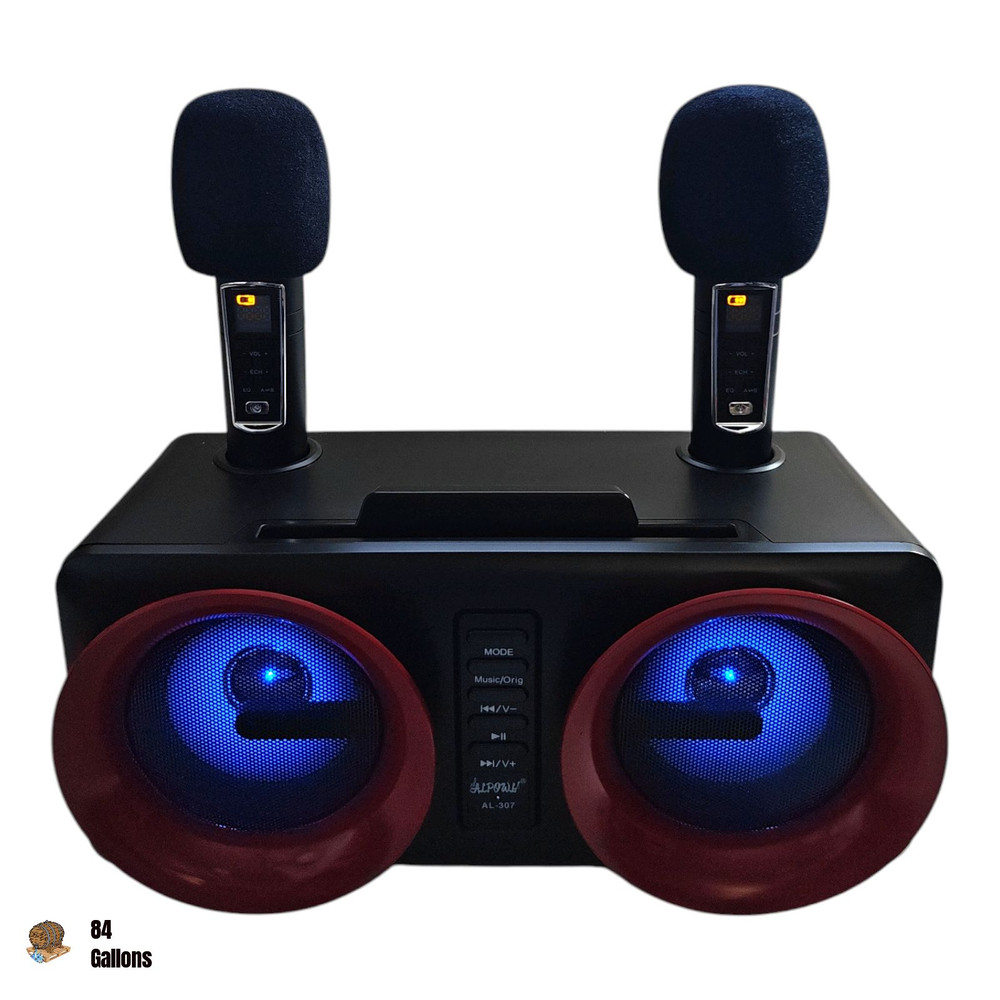 ALPOWL Mini Portable Karaoke Machine with 2 UHF Wireless Mic Bluetooth & LED