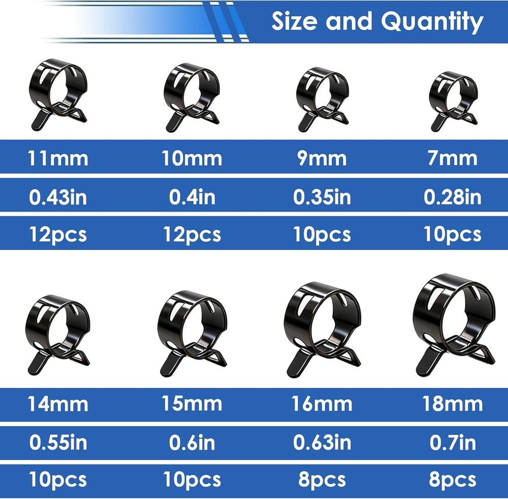 Spring Hose Clamps 8 Sizes 7-18mm Kit