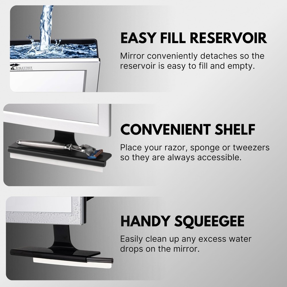 Fogless Shower Mirror with Squeegee - Adjustable, Anti-Fog, Rust-Proof Design