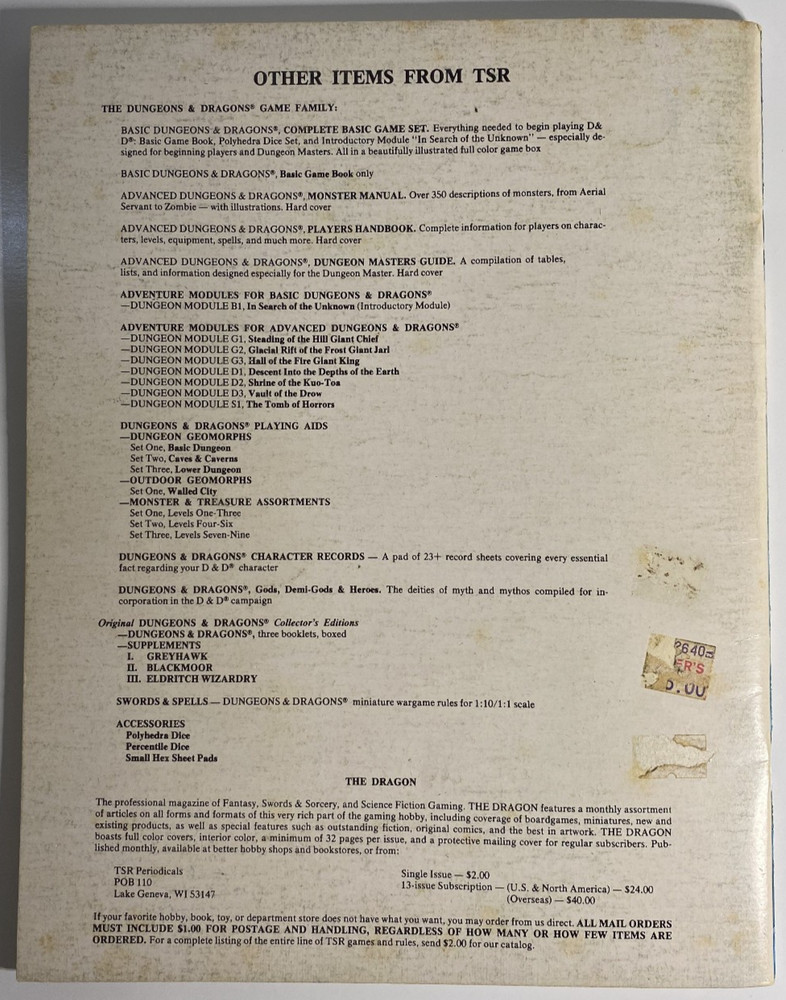 1978 Dungeons & Dragons Basic Rule Book (Blue Cover) 2nd Print (#2011) TSR