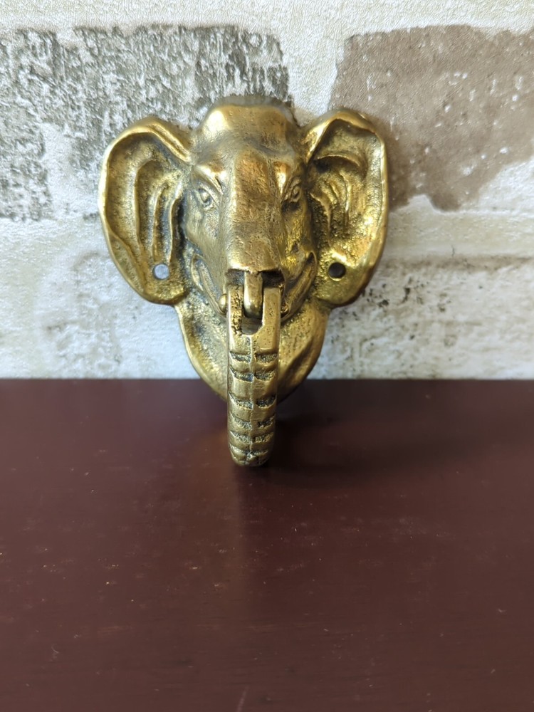 Vintage Handcrafted Solid Brass Elephant Figural Door Bell Knocker Home Decor 🔥