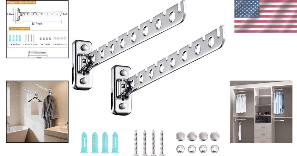 Wall Mounted Clothes Drying Rack 2 Pack Stainless Steel Space Saver Foldable