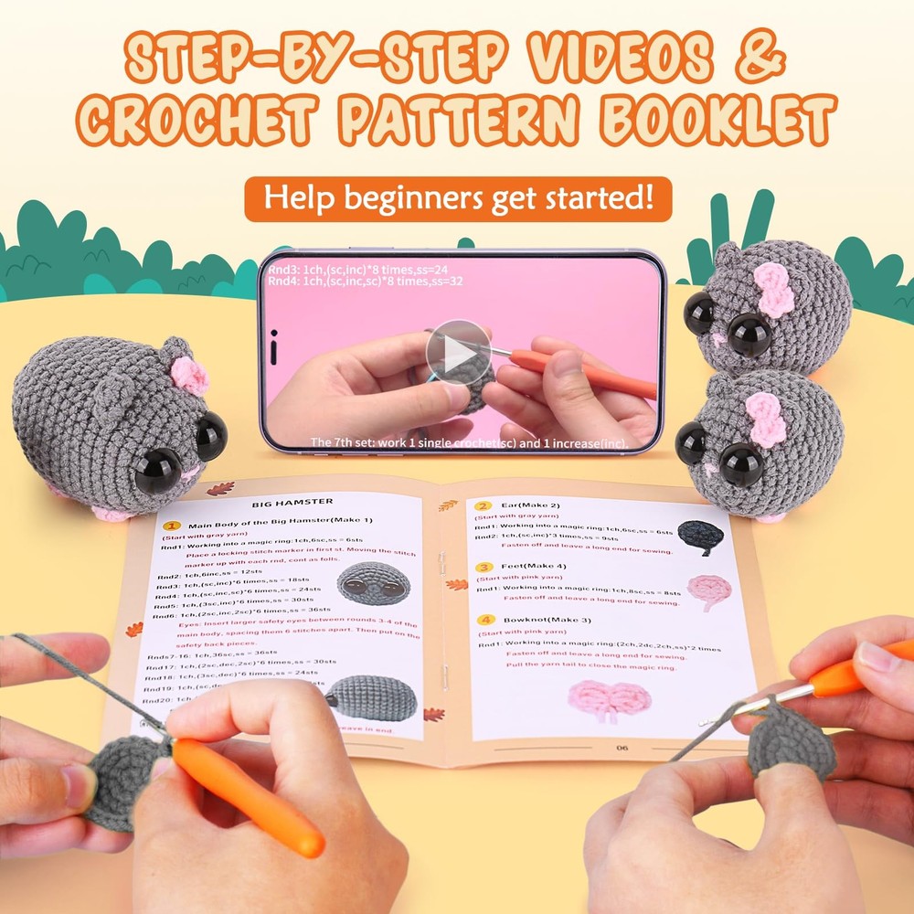 Crochet Kit for Beginners Adults & Kids w/ Step-by-Step Video Tutorials