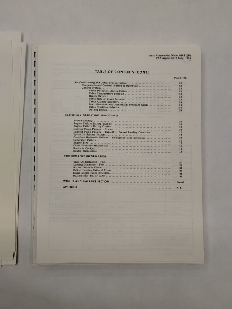 Pressurized Grand Commander 1969 Model 680FL(P) Flight Manual-Original
