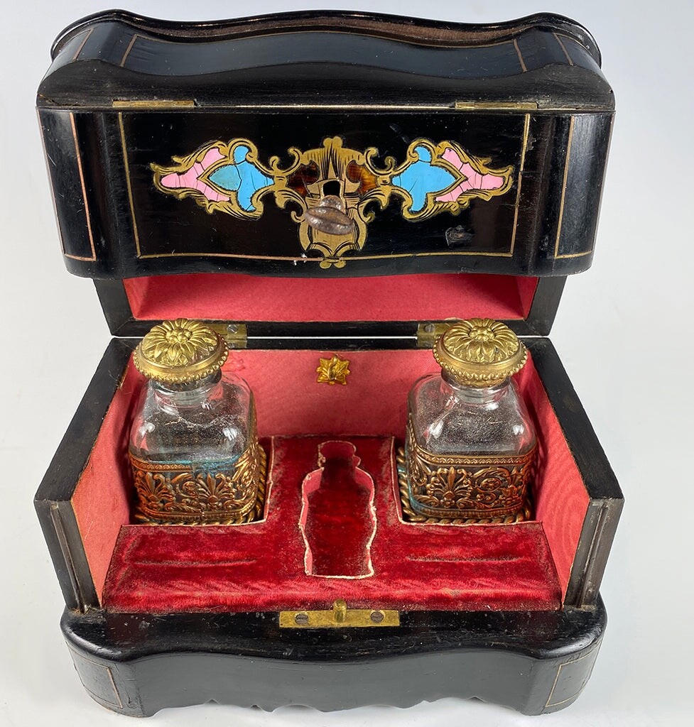 Antique French Napoleon III Boulle Scent Caddy, Scent Bottles, Cave a Perfume
