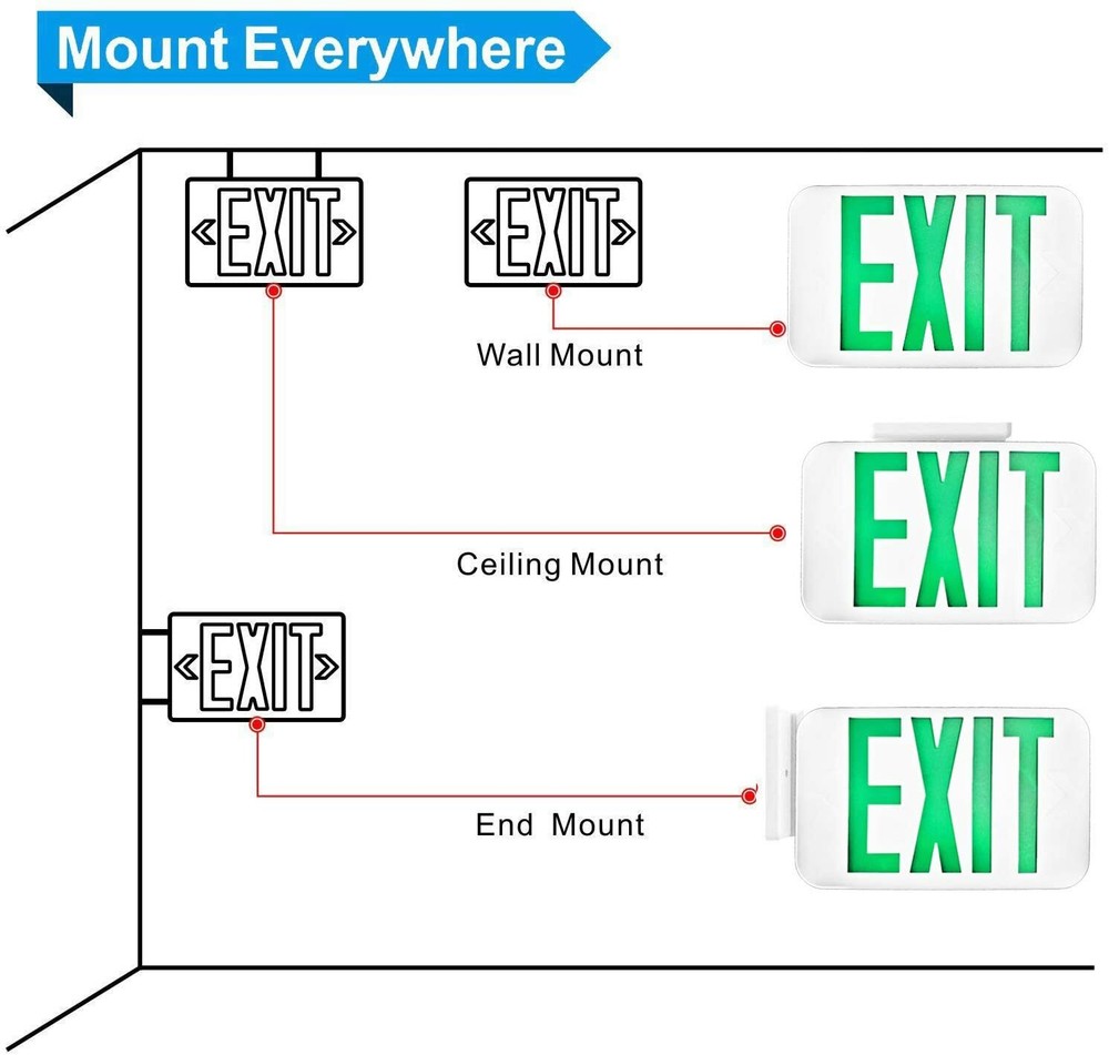 Spectsun 6 Pack Led Green LED Exit Sign Exit Lighting Battery Backup 120/277VAC